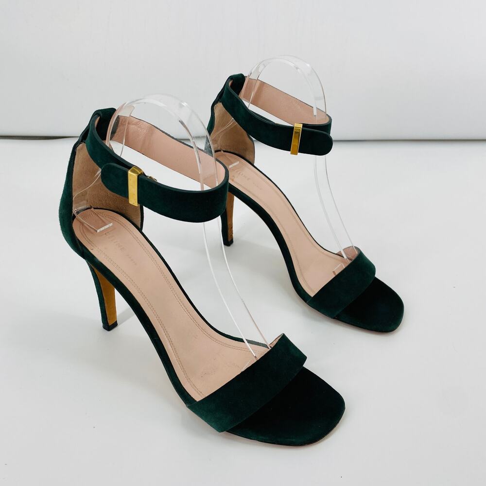 Celine green suede ankle strap heels 37.5